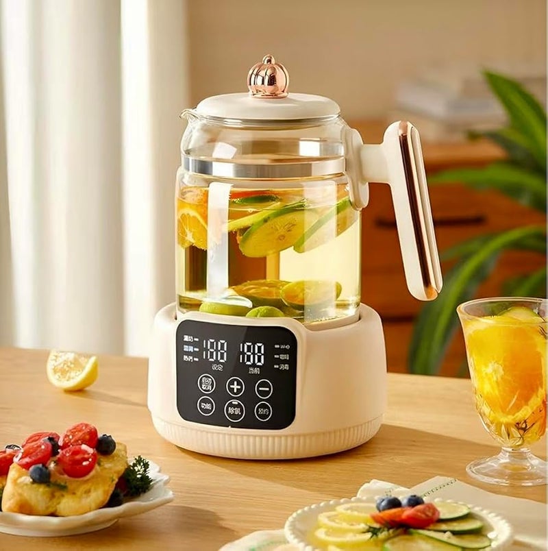 Smart Electric Kettle with Digital Display, Multifunctional Tea Milk Kettle Baby Food Maker, Cream Color with Rose Gold Details, 1000W, Clear Glass, 1.5L, Touch Control - Image 1