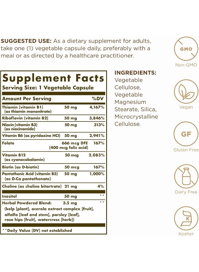 Solgar Vitamin B-Complex '50' High Potency Food Supplement - 100 Capsules - Image 2