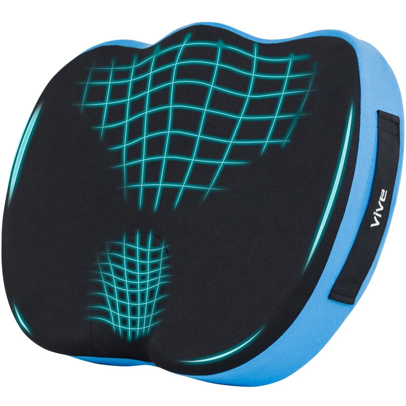 Vive Tailbone Pain Relief Cushion  Memory Foam Seat Pillow for Wheelchairs  for Sciatica Coccyx Back Pain Pressure Relief  Comfort for Long Sitting  Elderly Chair Cushion for Support