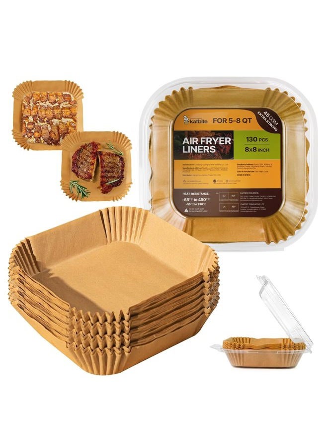 Katbite Air Fryer Liners Disposable - 8 inch Square Non-Stick Airfryer Paper Liners, Unbleached Parchment Paper for 5 to 8 Qt Basket, Frying, Baking, Cooking, Roasting, Easy Cleanup, 130pcs - Image 1