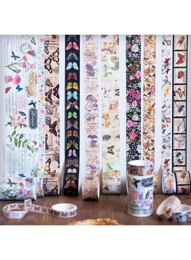 HASTHIP® 18 Rolls Vintage Washi Tape, 6 Sizes Floral Butterfly Botanical Flower with Gold and Silver Print Writable Tapes for Scrapbook, Craft, Scrapbooking Supplies | ?14.7 x 14.7 x 3.8 cm - Image 3