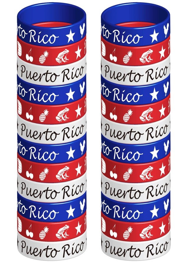 CupaPlay 24PCS Puerto Rico Rubber Bracelets Puerto Rican Flags Themed Party Supplies Decorations Birthday June National Day Country Independence Day Celebrations Patriotic Silicone Wristbands - Image 1