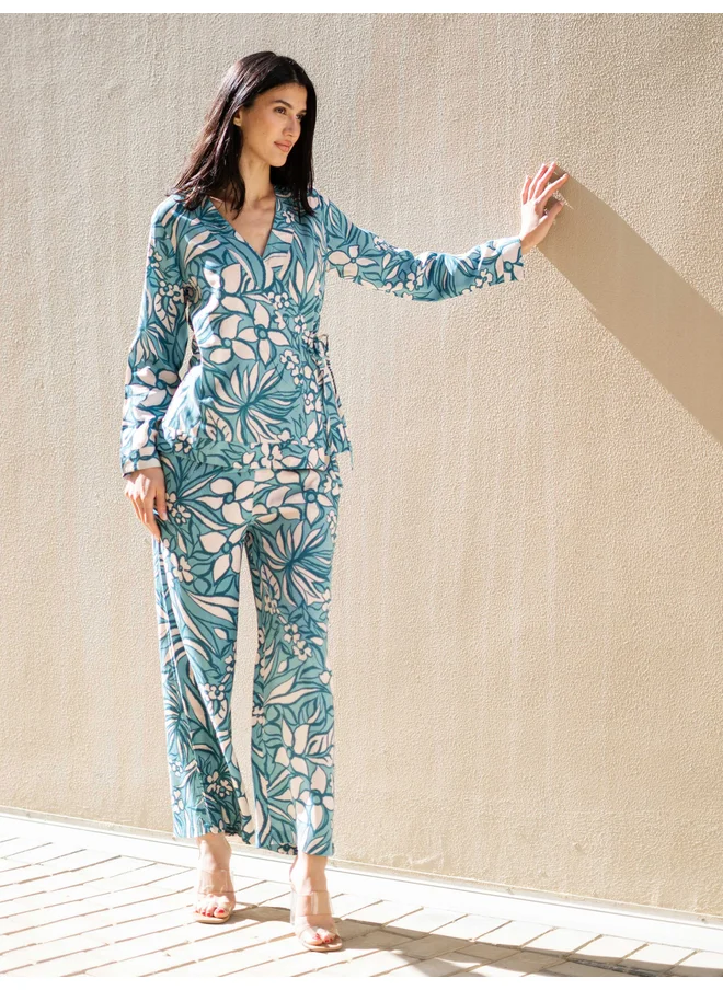 sanskrutihomes Sanskrutihomes Floral Printed V Neck Top and Pants Co-Ords