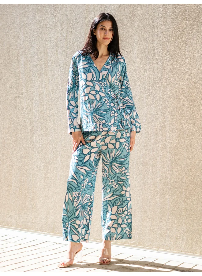 sanskrutihomes Sanskrutihomes Floral Printed V Neck Top and Pants Co-Ords