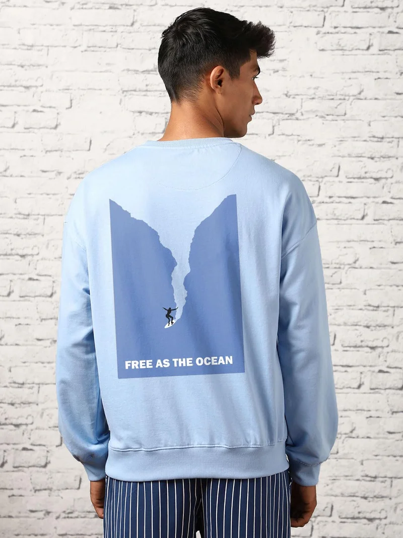 NOBERO  Polycotton Crew Neck Sweatshirt for Men in Powder Blue for Men | Best Price UAE