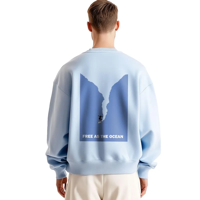 NOBERO Polycotton Crew Neck Sweatshirt for Men in Powder Blue
