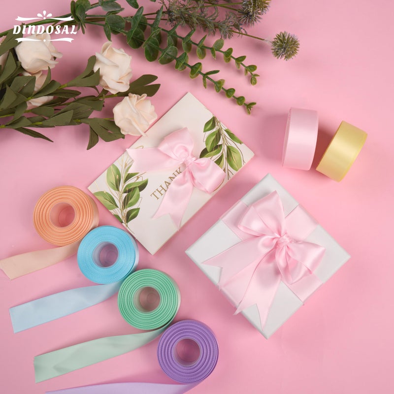 DINDOSAL Pastel Ribbon 1 Inch Pastel Rainbow Satin Colorful Assorted Ribbon 6 Rolls for Gift Wrapping, Multicolor Flower Bouque Crafts Birthday Party Wedding - 60Yards - Image 3