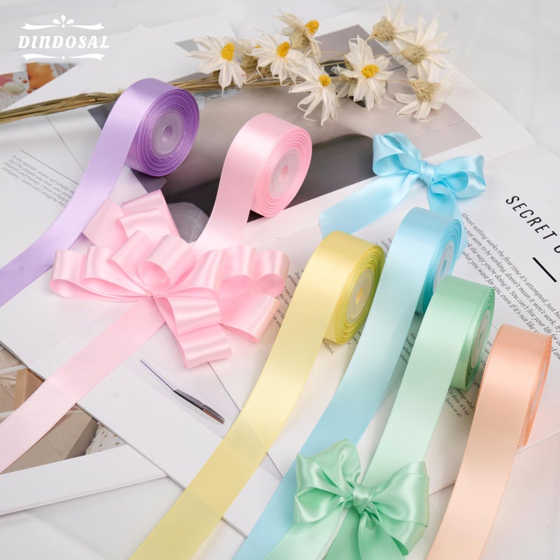 DINDOSAL Pastel Ribbon 1 Inch Pastel Rainbow Satin Colorful Assorted Ribbon 6 Rolls for Gift Wrapping, Multicolor Flower Bouque Crafts Birthday Party Wedding - 60Yards - Image 5