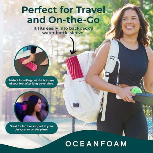 Oceanfoam Ripple Travel Foam Roller (11" x 3.35") Firm Mini Foam Roller for Physical Therapy, Deep Tissue Massage, Back Pain - High Density, Ergonomic Wave Textured, Yoga, Pilates, Exercise (Hot Pink) - Image 4