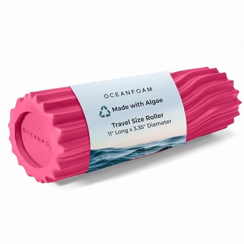 Oceanfoam Ripple Travel Foam Roller (11" x 3.35") Firm Mini Foam Roller for Physical Therapy, Deep Tissue Massage, Back Pain - High Density, Ergonomic Wave Textured, Yoga, Pilates, Exercise (Hot Pink) - Image 1