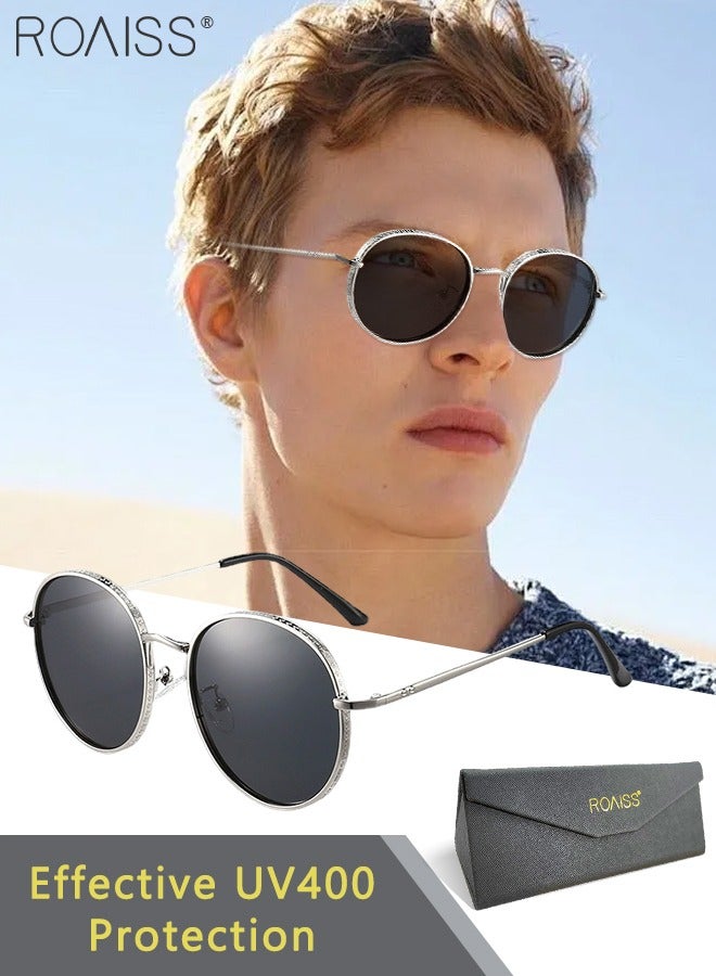 roaiss Men's Round Polarized Sunglasses UV400 Protection Sun Glasses with Ultralight Metal Frame Fashion Anti-Glare Sun Shades for Men Driving Fishing Traveling Silver White  - Image 1