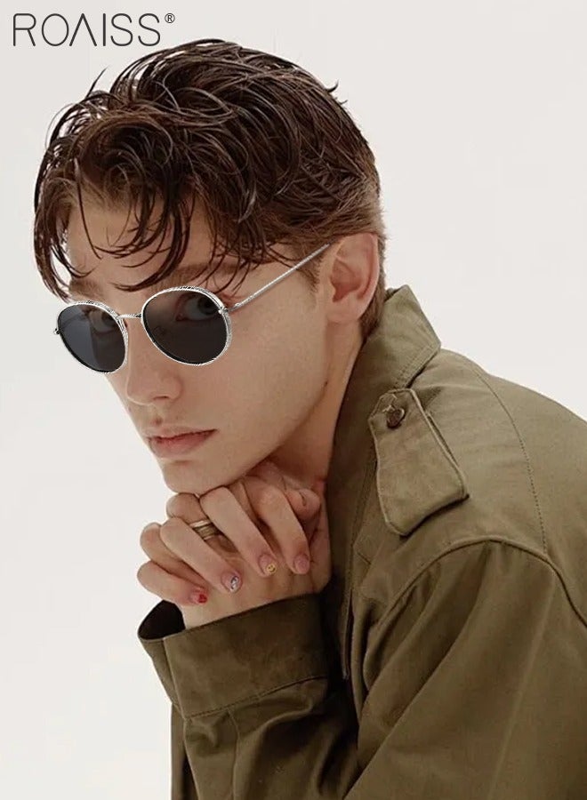 roaiss Men's Round Polarized Sunglasses UV400 Protection Sun Glasses with Ultralight Metal Frame Fashion Anti-Glare Sun Shades for Men Driving Fishing Traveling Silver White  - Image 2