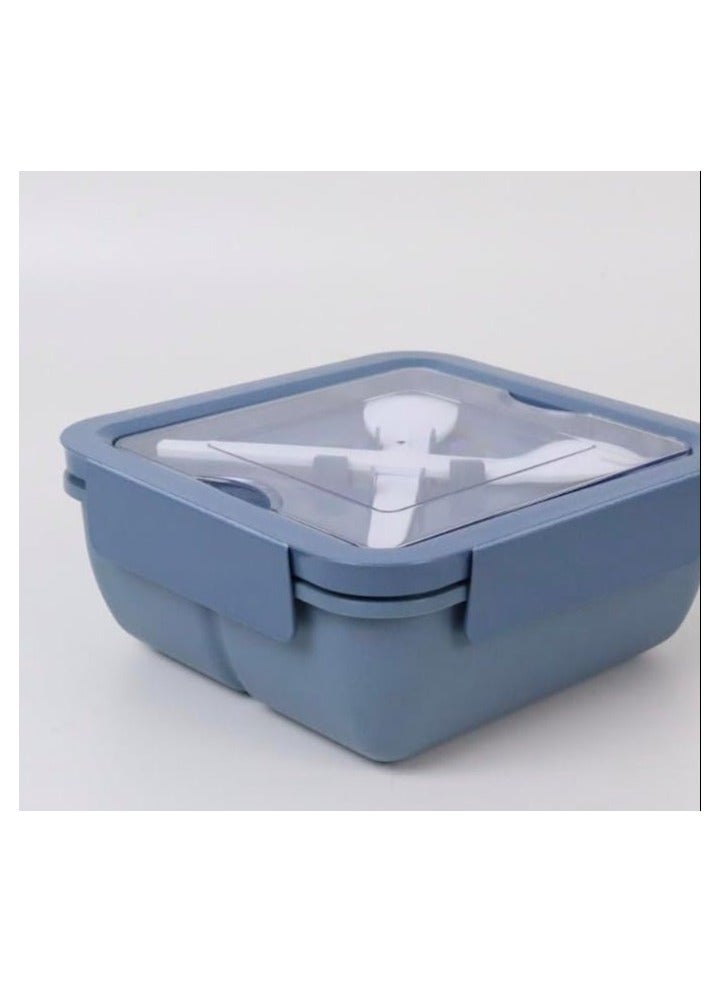 AKDC Wheat Straw Eco Square Lunch Box 1000ml with Cutlery, Blue - Image 1