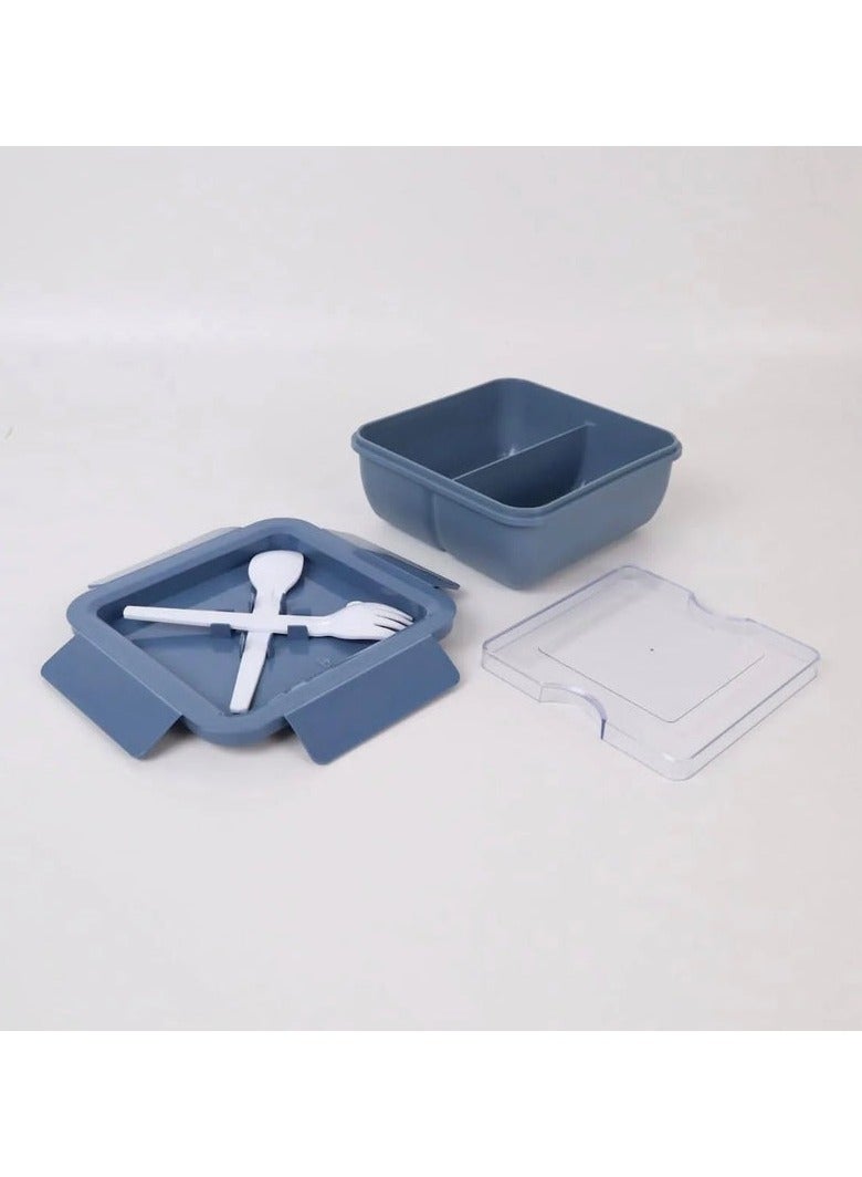AKDC Wheat Straw Eco Square Lunch Box 1000ml with Cutlery, Blue - Image 2