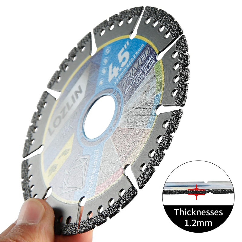 LOZLIN 5-Pack 4.5" Diamond Multi-Purpose Saw Blades - Heavy Duty Angle Grinder Discs for Cutting Marble/Quartz/Stone/Tile/Metal/Plastic (Black Teeth, 5) - Image 5