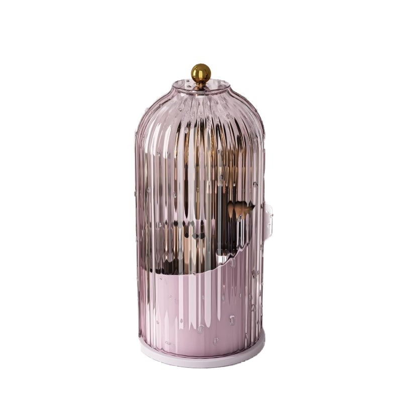 GAXmi Makeup Brush Holder with Lid Cosmetic Tools Organizer 360 Rotating Waterproof Dustproof Beauty Brushes Storage for Vanity, Pink-Purple - Image 1