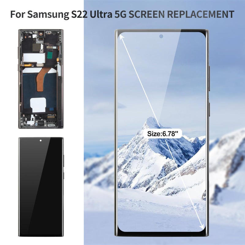 BEXUPULL شاشة OLED بديلة لجهاز سامسونج S22 ألترا 5G لجهاز سامسونج جالاكسي S22 ألترا 5G SM-S908U شاشة LCD تعمل باللمس مع إطار رقم SM-S908U1 بديل للشاشة باللون الأسود (الإصدار الأمريكي مع بصمة الإصبع) - Image 2
