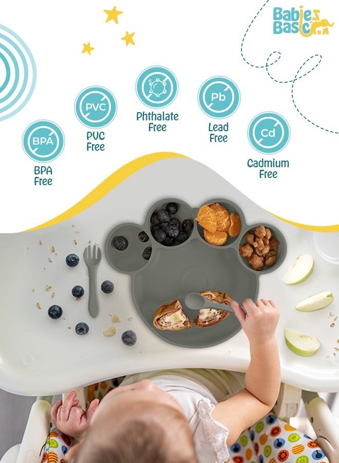 بابيز_بيسك مجموعة تغذية، 3 قطع، مجموعة سيليكون للتغذية الذاتية، سهلة الامساك، طبق سيليكون بوظيفة الشفط مع ملعقة وشوكة سيليكون. - Image 3