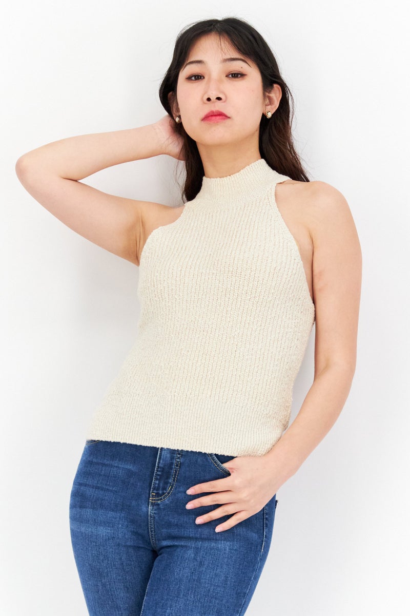 Gentle Fawn Women Crew Neck Sleeveless Knitted Top, Cream  - Image 1