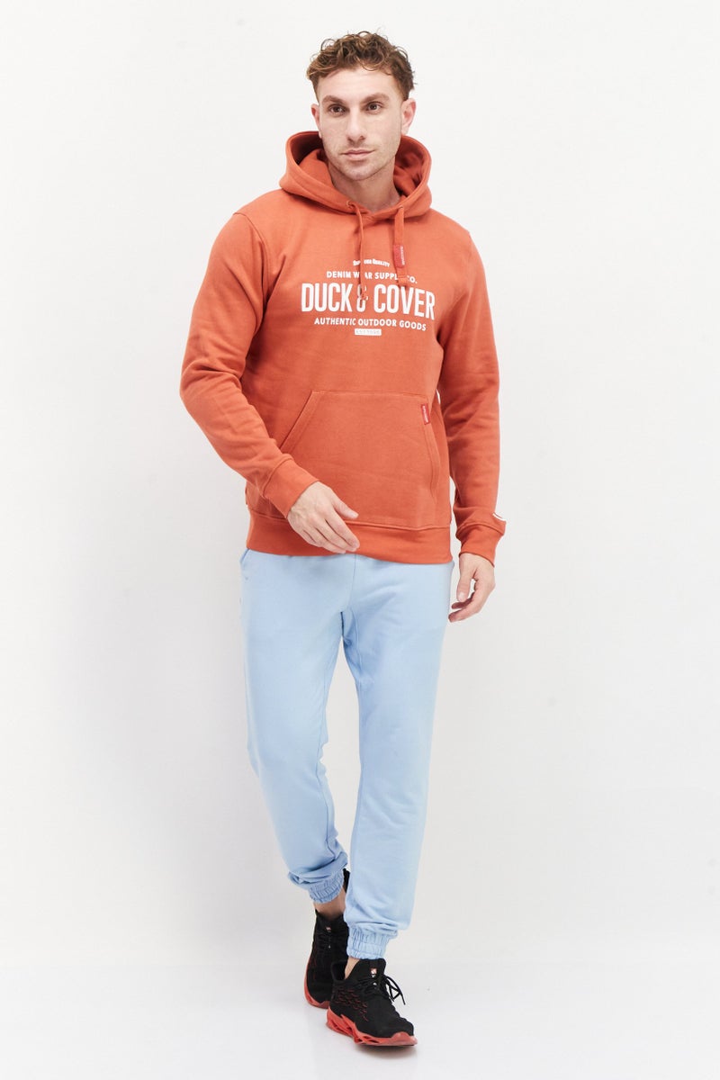 DUCK AND COVER Men Hooded Brand Logo Sweatshirt, Rust - Image 2