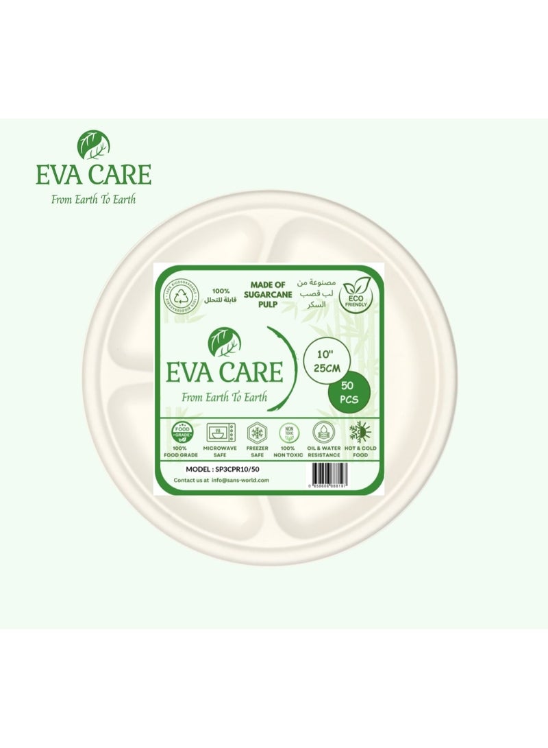 إيفا كير EVA CARE - أطباق مستديرة مقاس 10 بوصات مكونة من 3 أقسام للاستخدام مرة واحدة  - Image 3