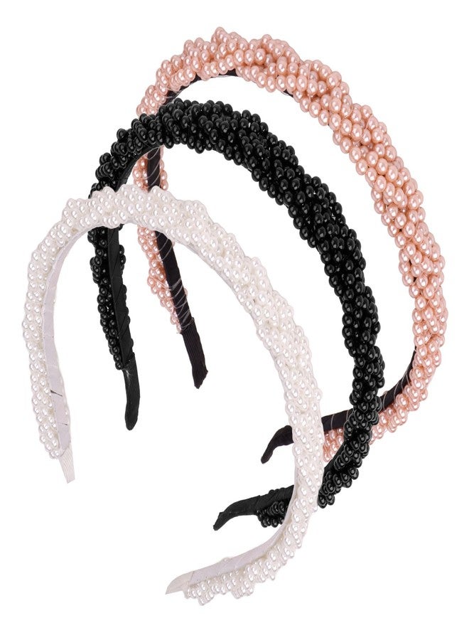 AMCAMI 3Pcs Pearl Headband,Beaded Metal Headband for Women&Girls,Cute No Slip Headbands for Wedding Bride & Flower Girls & Birthday - Image 1