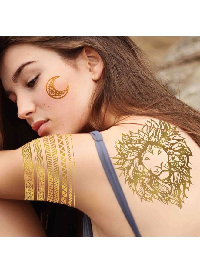 Bilizar 9 Sheets 110+ Designs Flash Gold Temporary Tattoos Metallic For Women Adult, Girl Golden Lion Festival Sun Moon Star Butterfly Glitter Tattoo Sticker, Fake Tattoos That Look Real and Last Long - Image 2