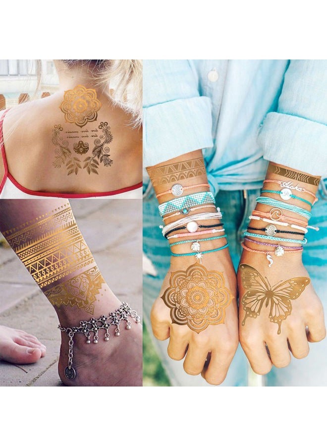 Bilizar 9 Sheets 110+ Designs Flash Gold Temporary Tattoos Metallic For Women Adult, Girl Golden Lion Festival Sun Moon Star Butterfly Glitter Tattoo Sticker, Fake Tattoos That Look Real and Last Long - Image 5