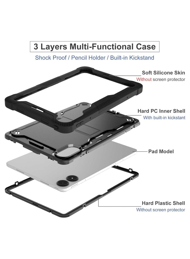VKL Kids Case Compatible with Xiaomi Poco Pad 12.1 Inch (2024),Lightweight Anti-fall Silicone Tablet Soft Cover with Concealed Stand (Black) - Image 5