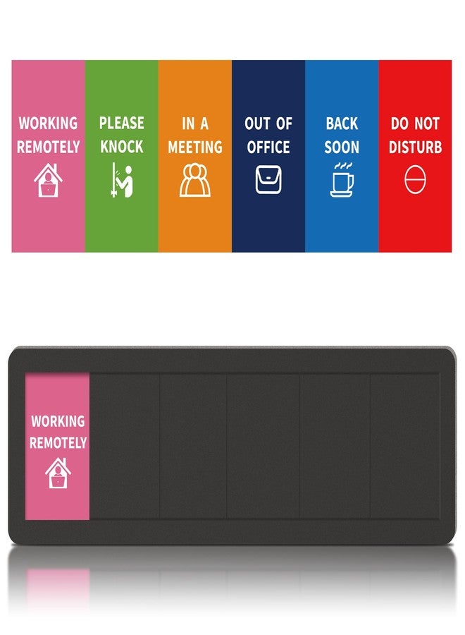 EliteSign Black Office Door Signs - 6 Options: Do Not Disturb, Please Knock, In A Meeting, Out Of Office, Working Remotely Back Soon Privacy Slider Signs For Meeting & Conference Room - Image 1