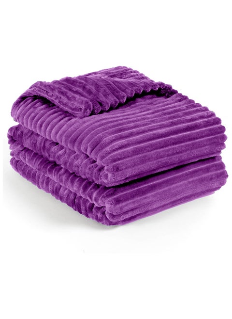 Striped Flannel Fleece Blanket Plush Throw Blanket Super Soft Single Size (160x220cm) for Bed and Sofas, Luxurious Warm and Comfortable