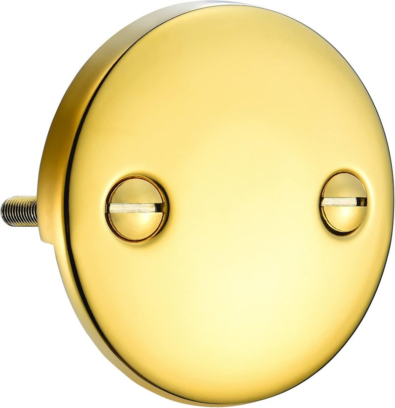 LOWCUS 2 Hole Bathtub Overflow Plate, 3-3/16 Inches Diameter, Polished Brass - Image 1