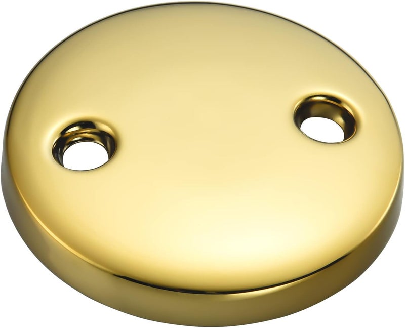 LOWCUS 2 Hole Bathtub Overflow Plate, 3-3/16 Inches Diameter, Polished Brass - Image 3