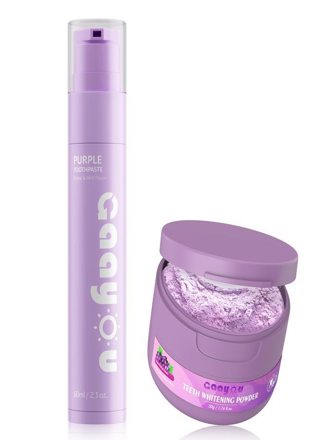 Gaayou Teeth Whitening Powder Purple Teeth Whitening Kits Natural Tooth Powder Gifts Set Powder Toothpaste for Men Women Tooth Stain Removal - Image 1