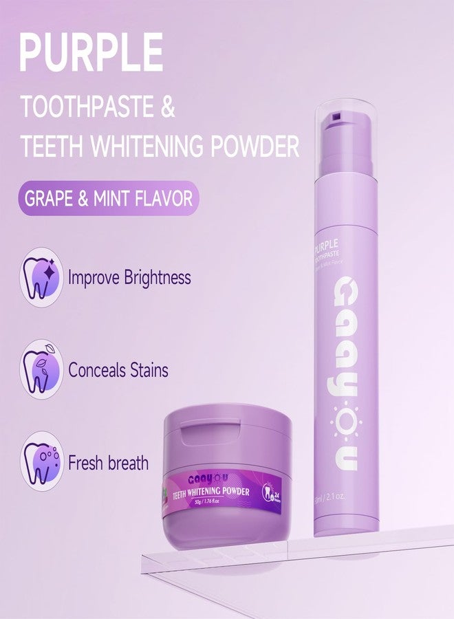 Gaayou Teeth Whitening Powder Purple Teeth Whitening Kits Natural Tooth Powder Gifts Set Powder Toothpaste for Men Women Tooth Stain Removal - Image 2