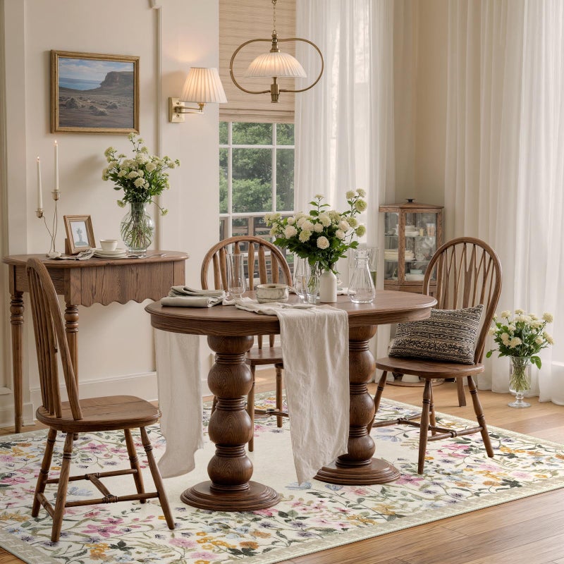 Wonnitar Washable 5x7 Rug for Living Room, Floral Print Large Bedroom Area Rug, Non-Slip Dining Table Throw Mat, Botanical Area Rug Carpet for Entry Basement Dorm (Beige,5'x7') - Image 5