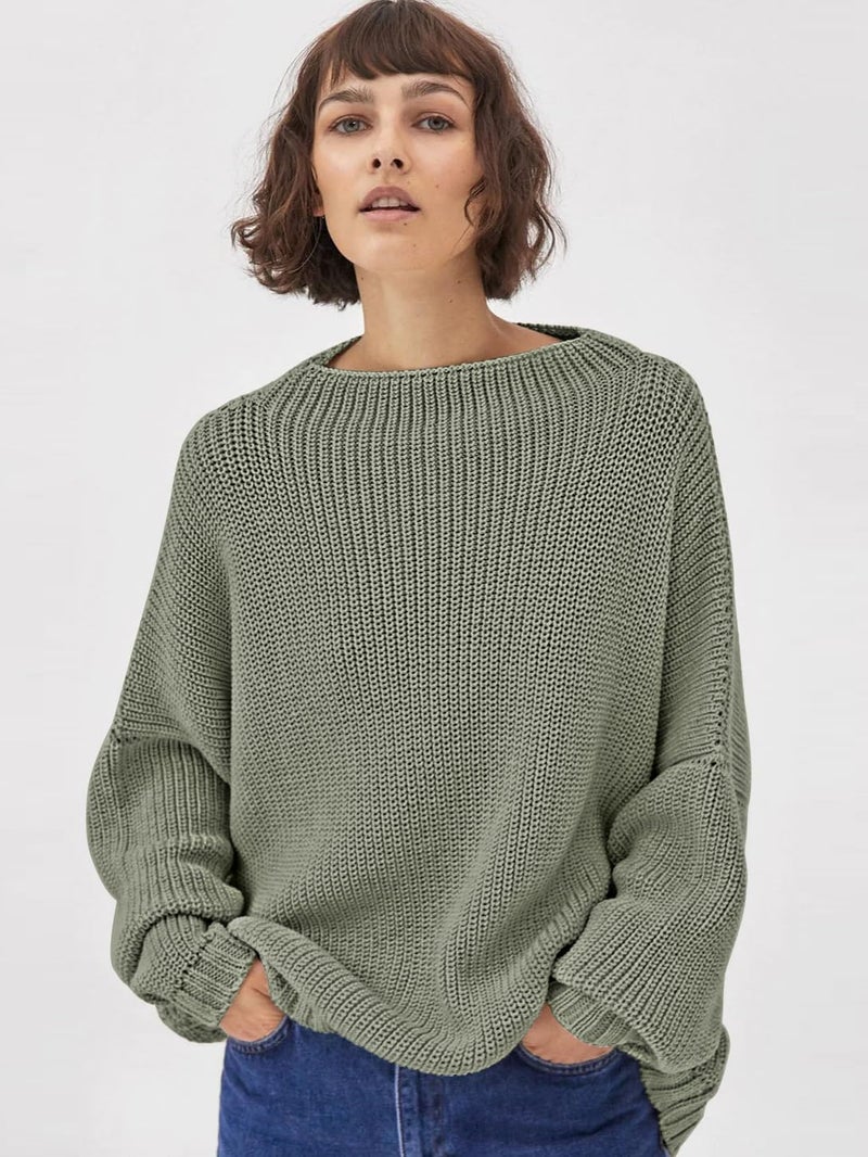 SAUKOLE Womenâ€™s Trendy Sweaters to Wear with Leggings Causal Mock Neck Batwing Sleeve Fall Cute Oversized Knit Tops - Image 2