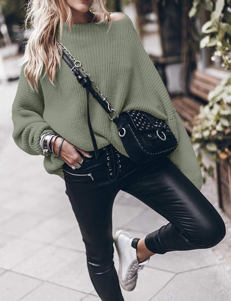 SAUKOLE Womenâ€™s Trendy Sweaters to Wear with Leggings Causal Mock Neck Batwing Sleeve Fall Cute Oversized Knit Tops - Image 4