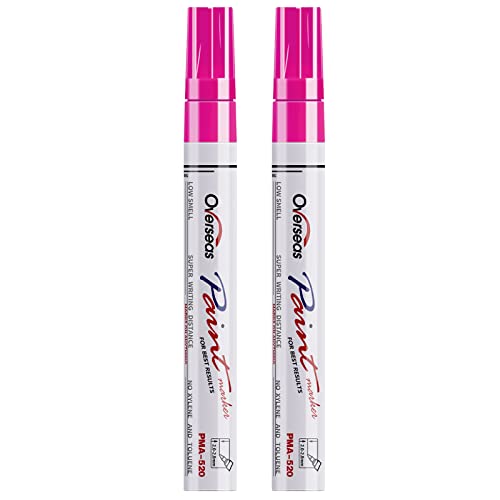 Overseas Permanent Paint Pens Pink Markers - 2 Pack Single color Oil Based Paint Markers, Medium Tip, Quick Drying and Waterproof Marker Pen for Metal, Rock Painting, Wood, Plastic, Canvas, Mugs - Image 1