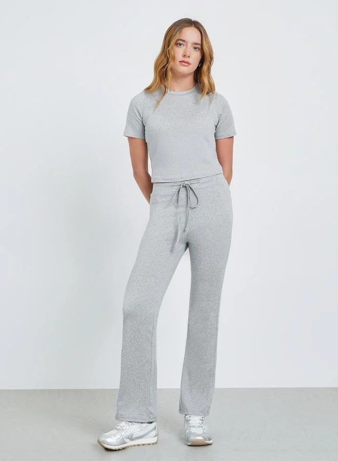 Take Two Grey Solid Short Sleeve T-Shirt and Pants Co-Ords