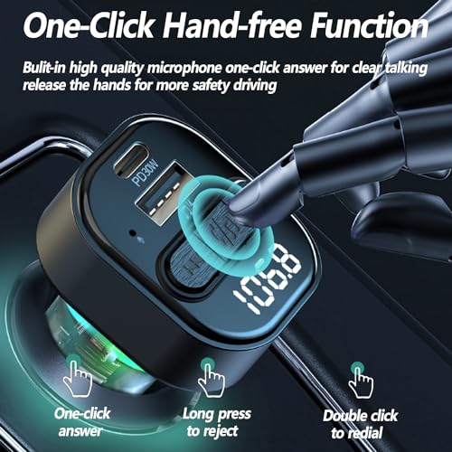 SYENGKKY Bluetooth 5.3 FM Transmitter for Car, Bluetooth Car Adapter with Type-C PD(30W) Charger and QC3.0 USB Port, Wireless FM Radio Transmitter, Support MP3 Player, Handsfree Calling, LED Backlit,U Disk - Image 5