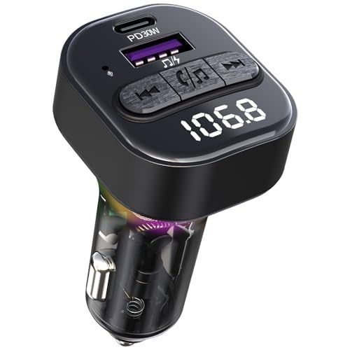 SYENGKKY Bluetooth 5.3 FM Transmitter for Car, Bluetooth Car Adapter with Type-C PD(30W) Charger and QC3.0 USB Port, Wireless FM Radio Transmitter, Support MP3 Player, Handsfree Calling, LED Backlit,U Disk - Image 1