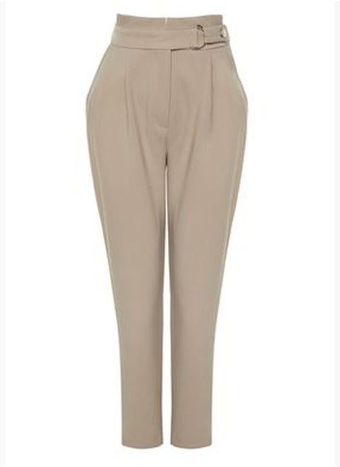 Light Brown Carrot Pleated Snap-on Woven Trousers TWOSS20PL0131