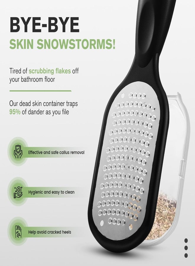 FERYES Foot File Callus Remover with Dead Skin Catcher – The Genius Foot Scrubber for Mess-Free Pedicures, Heel Scraper for Cracked Heel Treatment, Wet & Dry Use Feet Rasp - Black - Image 4
