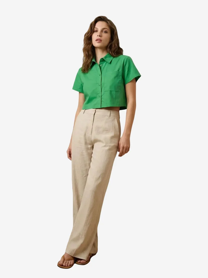 ماي فاشن MY FASHION Button-Up Pocket Crop Shirt