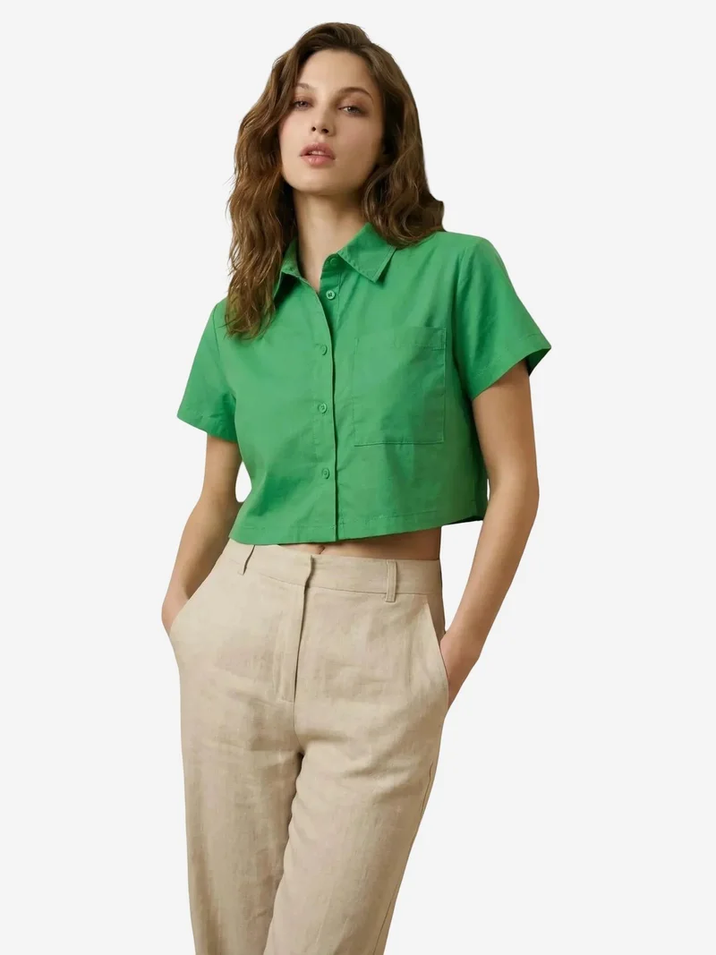 ماي فاشن MY FASHION Button-Up Pocket Crop Shirt
