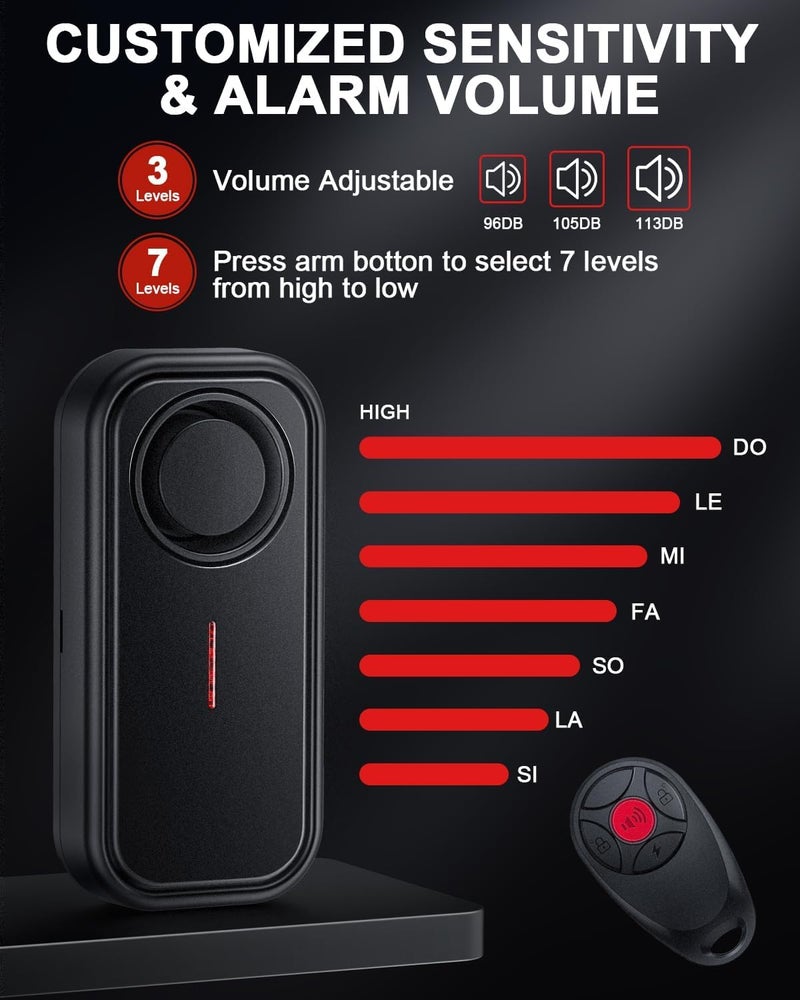 Wireless Bike Alarm with Remote, Ultra Loud 113dB Shock and Vibration Sensor, IP66 Waterproof Anti-Theft Security for Electric Bikes, Motorcycles, Scooters, Mopeds & Doors/Windows Accessories - Image 4