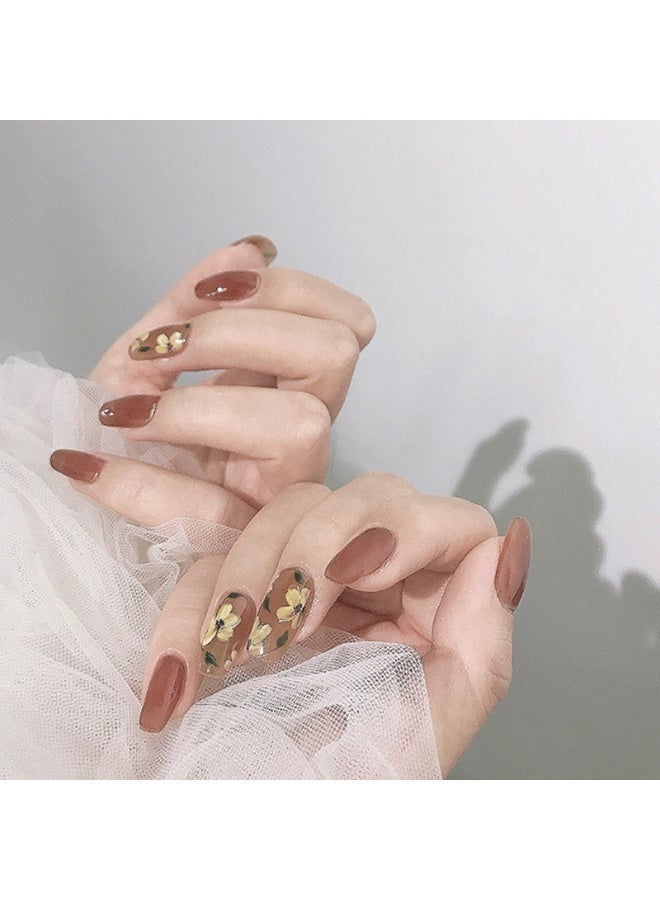 Goolsky Long Island Iced Tea Transparent Floral Press-on Nails - Elegant Autumn Winter Style for Office & Casual Daily Wear - Image 1