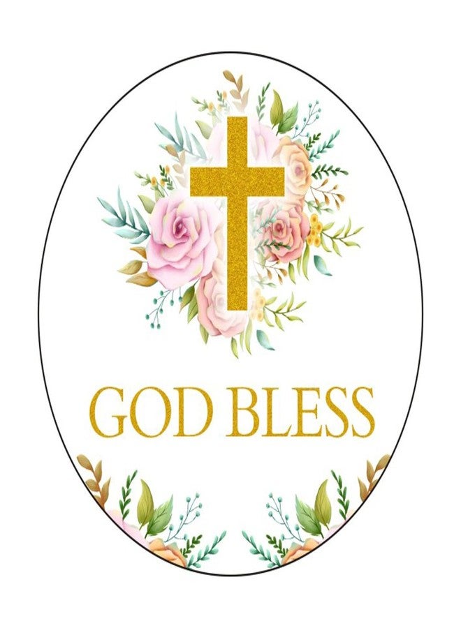 vaujory Pink 2" Round 50 Pack Cross Thank You Stickers Candy Sticker Labels for Religious Party, Baptism, Confirmation, Christening, First Communion, Birthday Party Wedding Baby Shower (Pink2) - Image 1