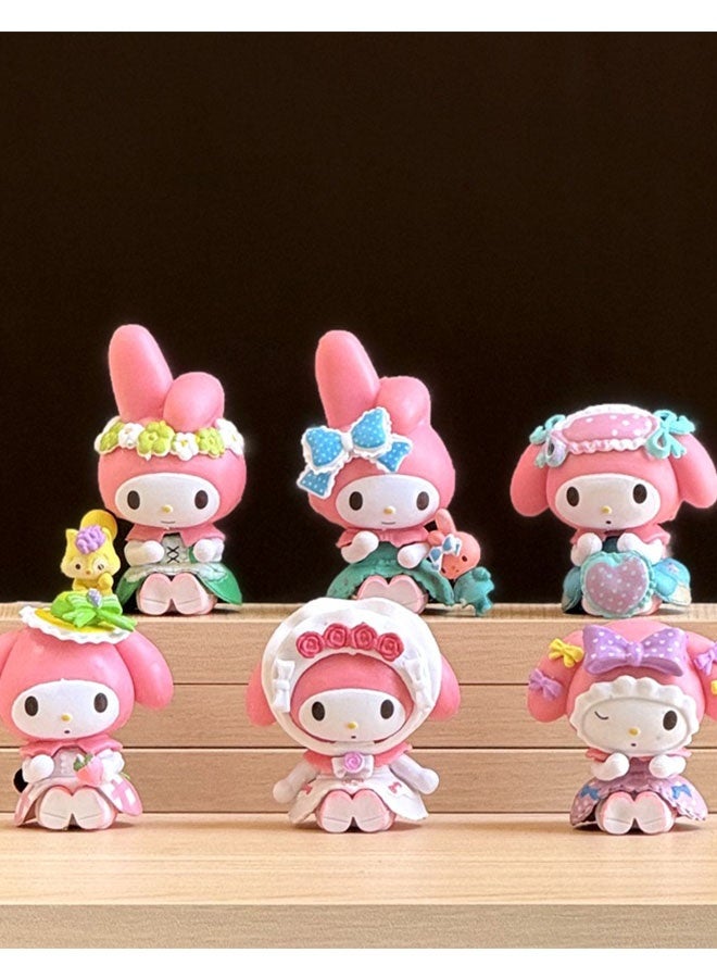 6PCS Wreath My Melody Blind Box Figure Set , Cute Anime Collectible Model, Adorable Collectible Statue, Desktop Trendy Toy Ornament, Car Ornament, Surprise Unboxing Experience, Kids Girls Birthday Gift Collection , Mystery Gifts For Boys Girls , 10 cm - Image 3